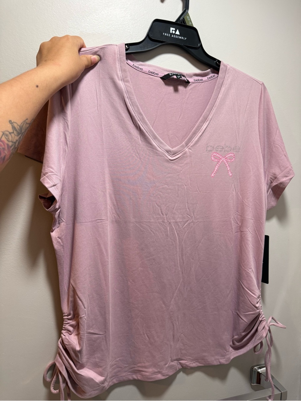 bebe Dusty Pink V-Neck Side-Tie Tee